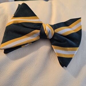 Beau Clip Green Yellow White Striped Clip Bow Tie